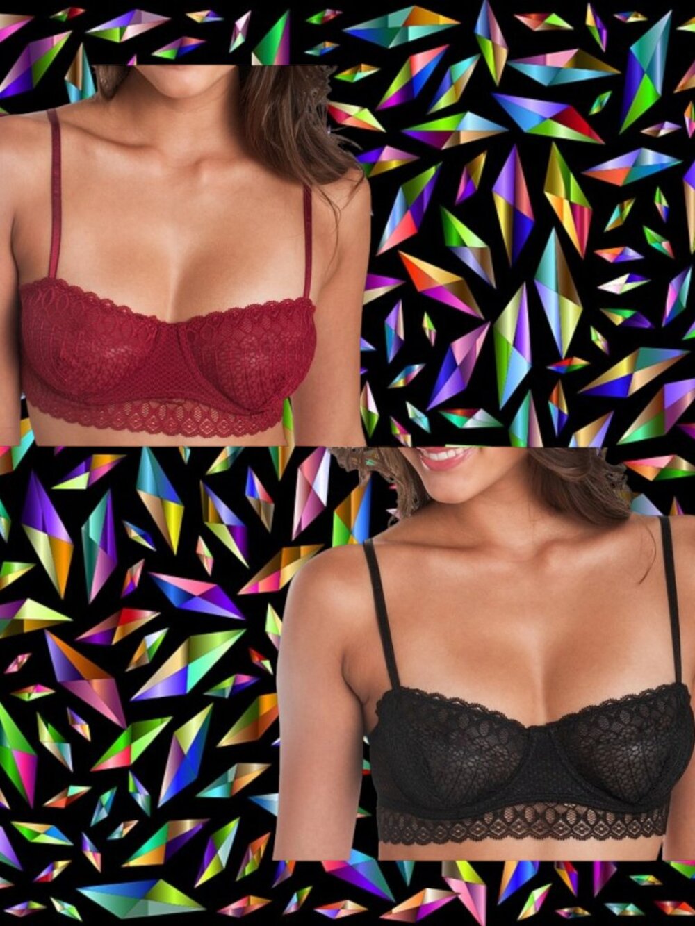 2 NWT Candies Bras Scalloped Trim Mesh Unlined Red Black 34A Adjustable Straps